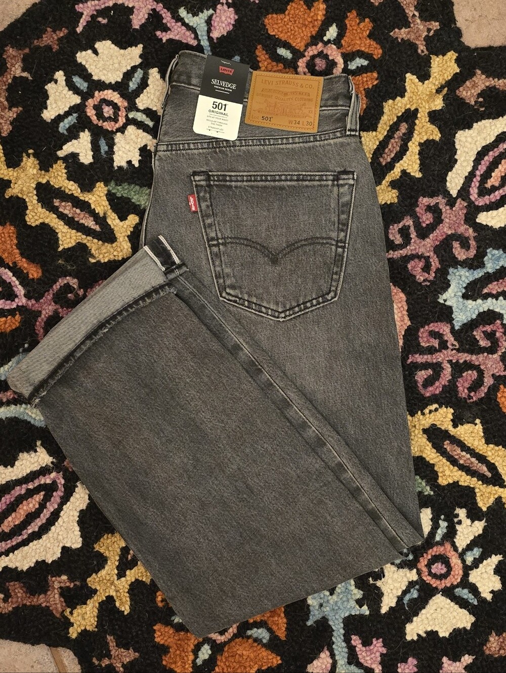 🔥🔥Selvedge Levi's 501 Big E 2018÷ premium Levis gray/black jeans new 34w X 30L